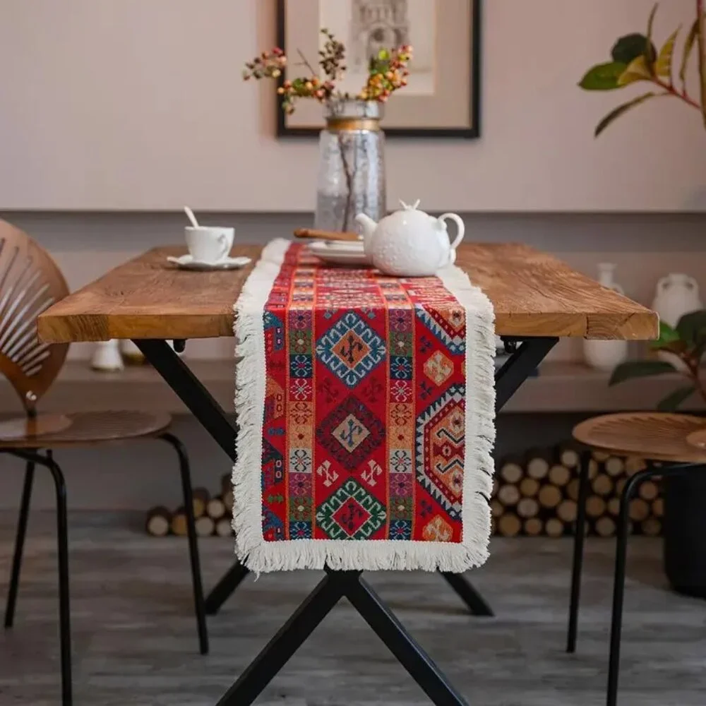 Table Runner Fringe Southwest Aztec Colorful Dining Linen 11.8" x 89" Long Woven - Picture 2 of 4
